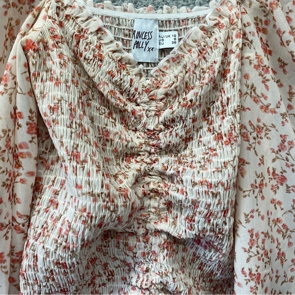 Princess Polly Smocked Puff Sleeve Azure Floral Mini Dress Sz 6 - Picture 4 of 9